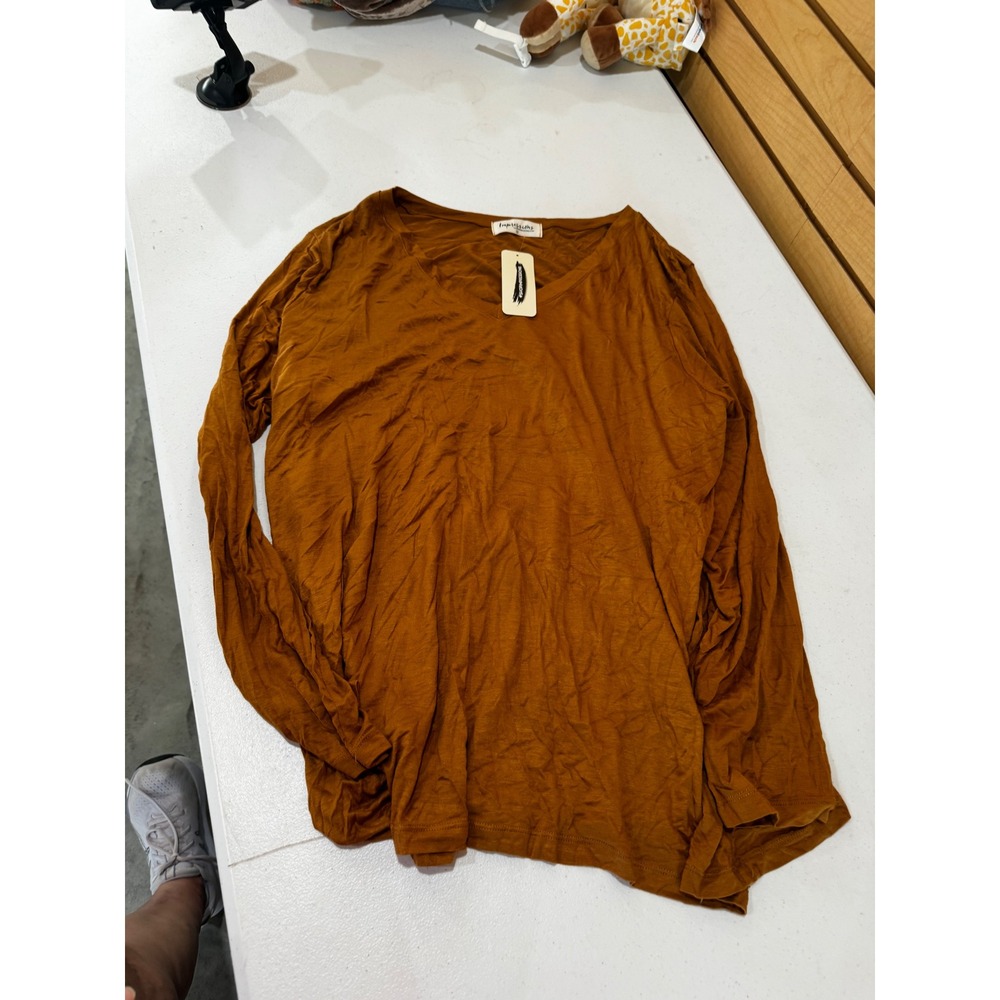 Impressions Womens 3X Rust Brown V-Neck Long Sleeve Relaxed Fit Top NWT
